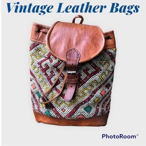 Vintage Leather and Mosaic Burlap Backpack